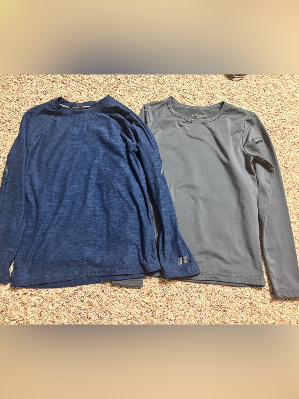 Athletic Long Sleeve Crew Neck Shirts- Navy Blue & Gray